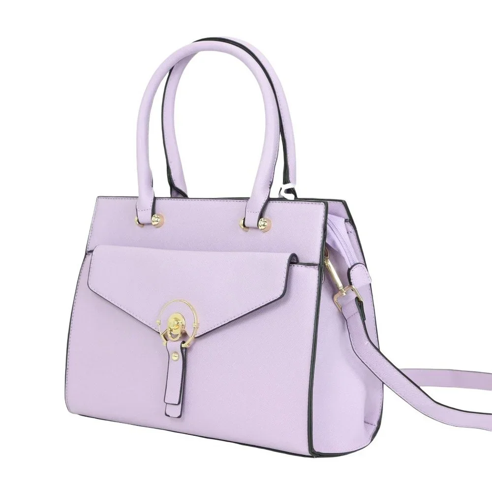 Lavender Light Purple Faux Leather Tote Purse Cross Body Hand Bag - Picture 1 of 12